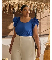 Sugarlips Plus Double Ruffle Ribbed and Poplin Short Sleeve Top