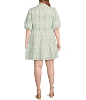 Sugarlips Plus Evelyn Jacey Floral/Paisley Eyelet Embroidered Puffed Sleeve Shift Dress