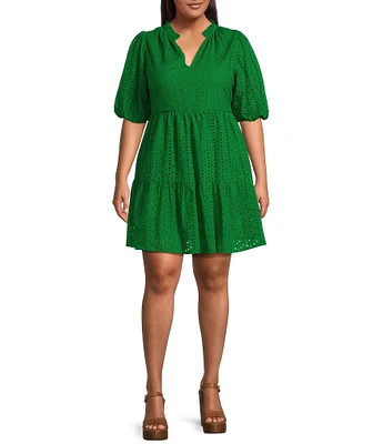 Sugarlips Plus Eyelet Solid Babydoll Shift Mini Dress