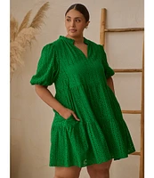 Sugarlips Plus Eyelet Solid Babydoll Shift Mini Dress
