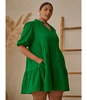 Sugarlips Plus Eyelet Solid Babydoll Shift Mini Dress