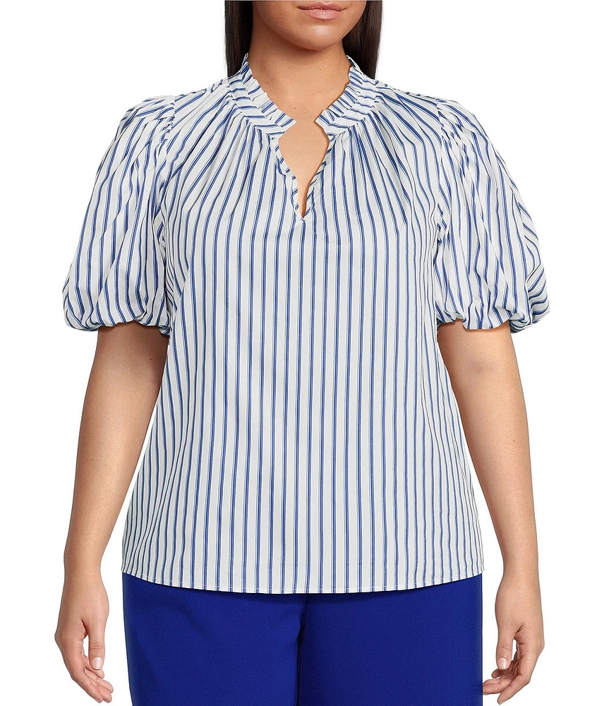Sugarlips Plus Fannie Striped Puffed Sleeve Woven Blouse
