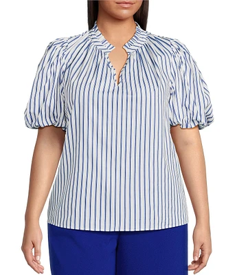 Sugarlips Plus Fannie Striped Puffed Sleeve Woven Blouse