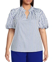Sugarlips Plus Fannie Striped Puffed Sleeve Woven Blouse