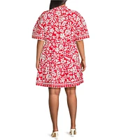 Sugarlips Plus Floral Placement/Border Printed Short Sleeve Shift Dress