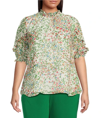 Sugarlips Plus Floral Print Short Sleeve Chiffon Blouse