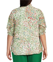 Sugarlips Plus Floral Print Short Sleeve Chiffon Blouse