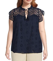 Sugarlips Plus Ginna Eyelet Embroidered Lace Tassel Accented Tie Top