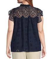 Sugarlips Plus Ginna Eyelet Embroidered Lace Tassel Accented Tie Top