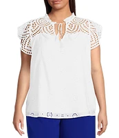 Sugarlips Plus Ginna Eyelet Embroidered Lace Tassel Accented Tie Top