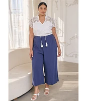 Sugarlips Plus Ginna Eyelet Embroidered Lace Tassel Accented Tie Top