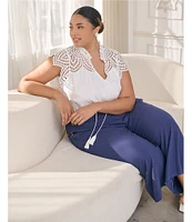 Sugarlips Plus Ginna Eyelet Embroidered Lace Tassel Accented Tie Top
