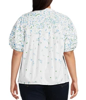 Sugarlips Plus Gradient Floral Printed Puffed Sleeve Poplin Shirt