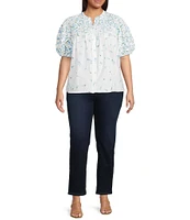 Sugarlips Plus Gradient Floral Printed Puffed Sleeve Poplin Shirt