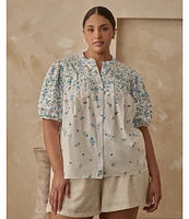 Sugarlips Plus Gradient Floral Printed Puffed Sleeve Poplin Shirt