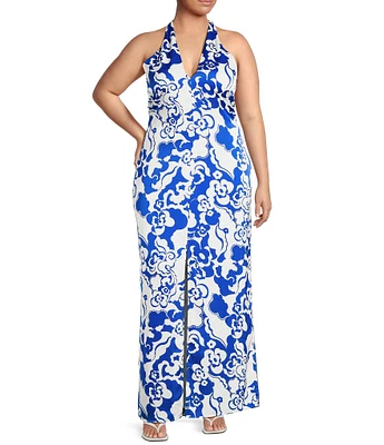 Sugarlips Plus Helsinki Floral Tilda Satin Halter Maxi Dress