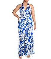 Sugarlips Plus Helsinki Floral Tilda Satin Halter Maxi Dress