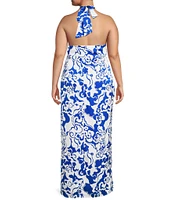 Sugarlips Plus Helsinki Floral Tilda Satin Halter Maxi Dress