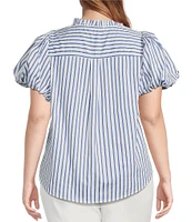 Sugarlips Plus Jayla Vertical-Striped Puffed Sleeve Button Front Shirt