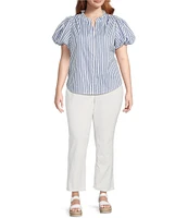 Sugarlips Plus Jayla Vertical-Striped Puffed Sleeve Button Front Shirt