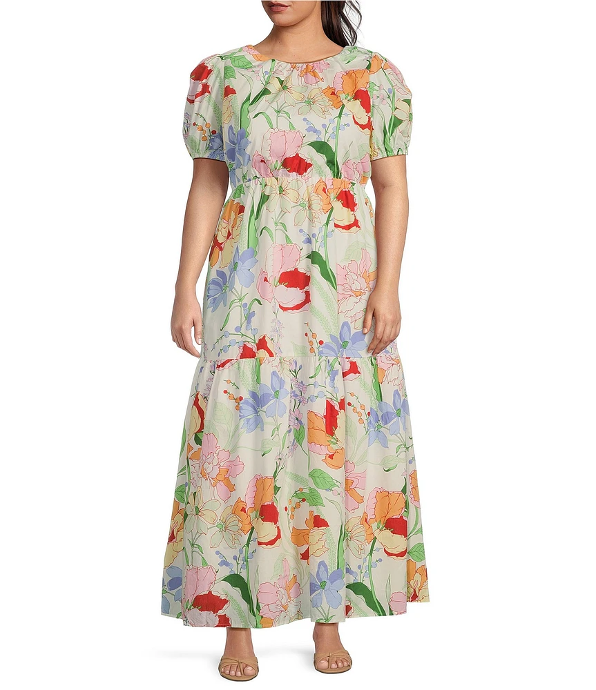 Sugarlips Plus Size Juliet Floral Garden Becca Short Sleeve Long Tiered Dress