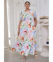 Sugarlips Plus Size Juliet Floral Garden Becca Short Sleeve Long Tiered Dress
