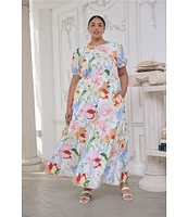Sugarlips Plus Size Juliet Floral Garden Becca Short Sleeve Long Tiered Dress