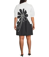 Sugarlips Plus Julissa Placement-Floral-Print Puff-Sleeve Babydoll Dress