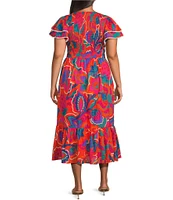 Sugarlips Plus Kahlia Tropical Printed Flutter Sleeve Tiered Midi Dress