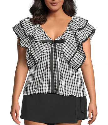 Sugarlips Plus Leoti Gingham Printed Flutter Sleeve Babydoll Top