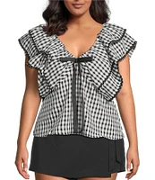 Sugarlips Plus Leoti Gingham Printed Flutter Sleeve Babydoll Top