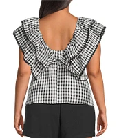 Sugarlips Plus Leoti Gingham Printed Flutter Sleeve Babydoll Top