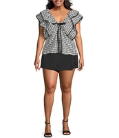Sugarlips Plus Leoti Gingham Printed Flutter Sleeve Babydoll Top