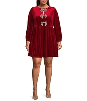 Sugarlips Plus Long Sleeve Bow Velvet Mini Dress