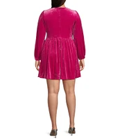 Sugarlips Plus Long Sleeve Bow Velvet Mini Dress