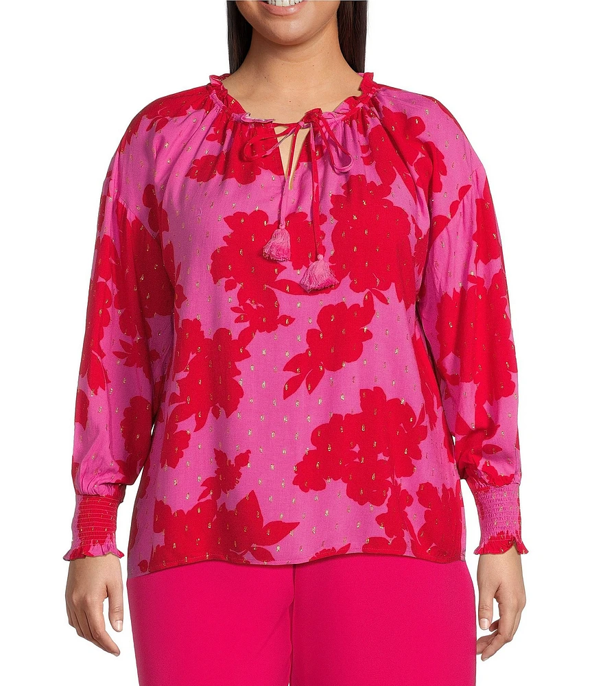 Sugarlips Plus Long Sleeve Floral Printed Blouse