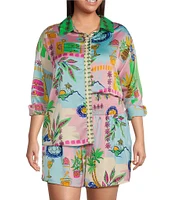 Sugarlips Plus Long Sleeve Coordinating Retro Novetly Printed Blouse