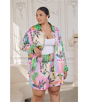 Sugarlips Plus Long Sleeve Coordinating Retro Novetly Printed Blouse