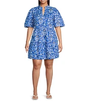 Sugarlips Plus Lulu Floral/Paisley Printed Short Sleeve Shift Dress