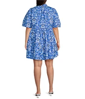 Sugarlips Plus Lulu Floral/Paisley Printed Short Sleeve Shift Dress