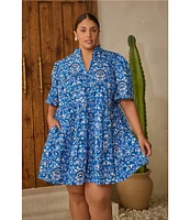 Sugarlips Plus Lulu Floral/Paisley Printed Short Sleeve Shift Dress