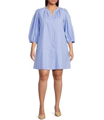 Sugarlips Plus Malaga Striped Puffed-3/4-Sleeve Shift Dress