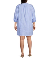 Sugarlips Plus Malaga Striped Puffed-3/4-Sleeve Shift Dress