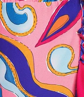 Sugarlips Plus Medallion Border Print Short Sleeve Faux-Wrap High-Low-Hem Satin Long Dress