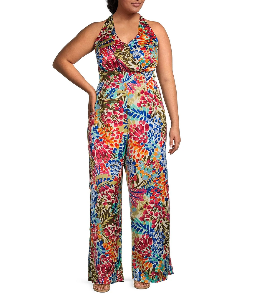 Sugarlips Plus Multi Floral Magic Moment Halter Jumpsuit