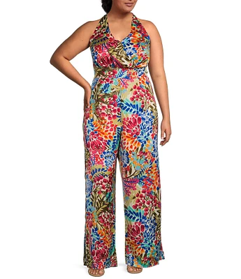 Sugarlips Plus Multi Floral Magic Moment Halter Jumpsuit