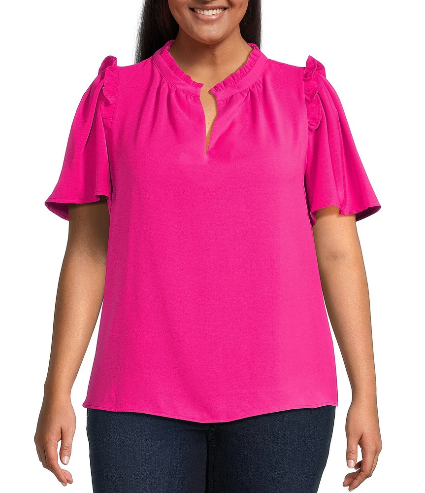 Sugarlips Plus Ordena Split Neck Ruffle Top