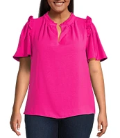 Sugarlips Plus Ordena Split Neck Ruffle Top