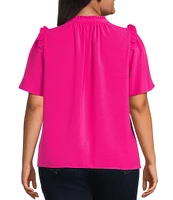 Sugarlips Plus Ordena Split Neck Ruffle Top