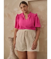 Sugarlips Plus Ordena Split Neck Ruffle Top